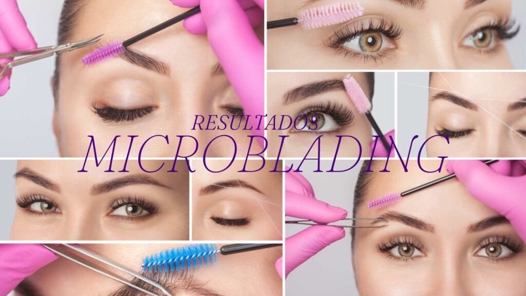 Resultados de microblading Mujer recibiendo tratamiento de microblading en salón de belleza